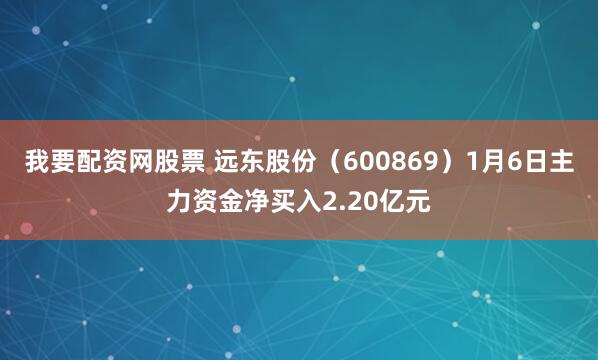 我要配资网股票 远东股份（600869）1月6日主力资金净买入2.20亿元